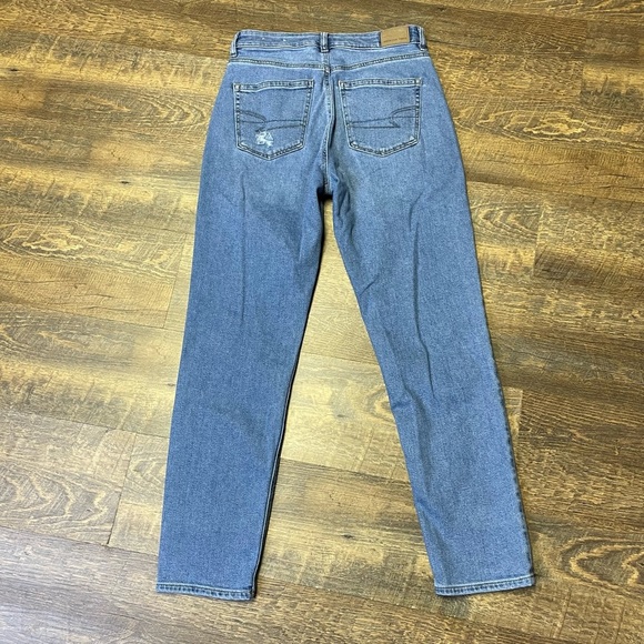 American Eagle Mom Jeans Womens 6 LONG High Rise Stretch Blue Denim Distressed - Picture 5 of 10